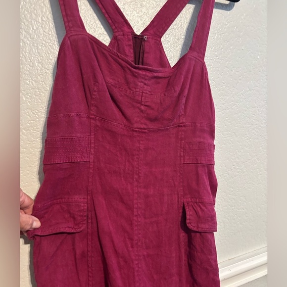 Anthropologie Raspberry Flap Pocket Stretch Linen Blend Zip Mini Dress Size 4 - Picture 6 of 8